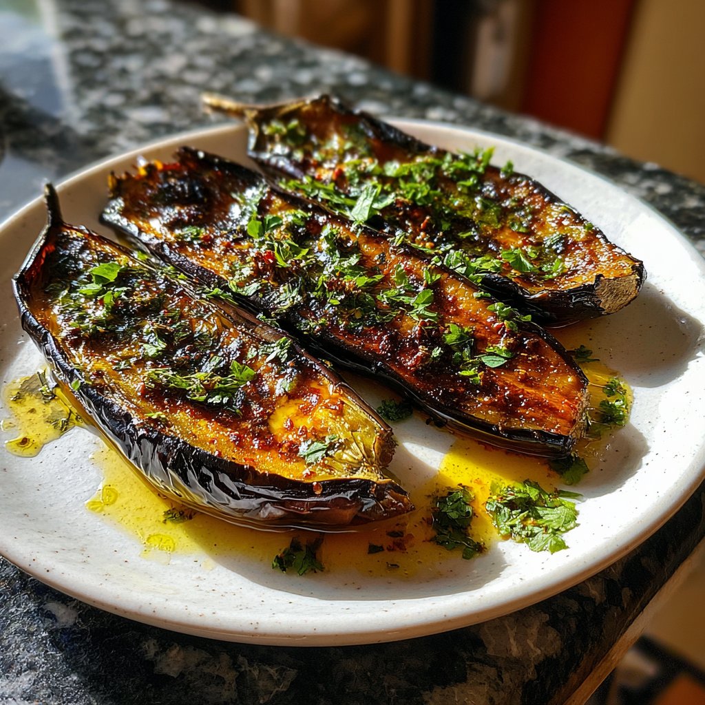 Auberginen mediterran mit Kräuteröl