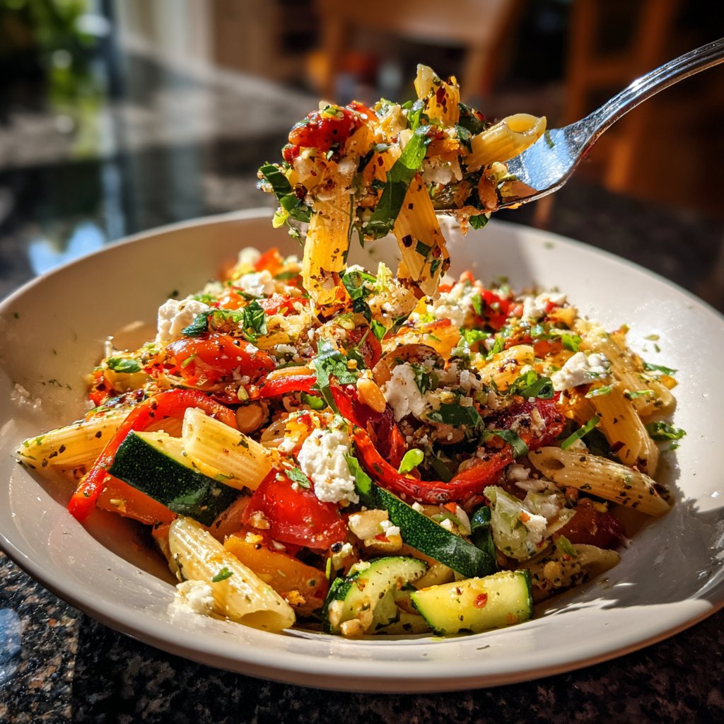 Mediterraner Nudelsalat Mit Zitronendressing