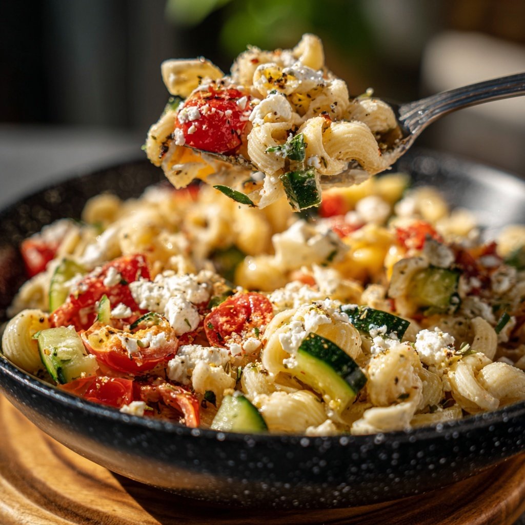 Mediterraner Nudelsalat Mit Feta
