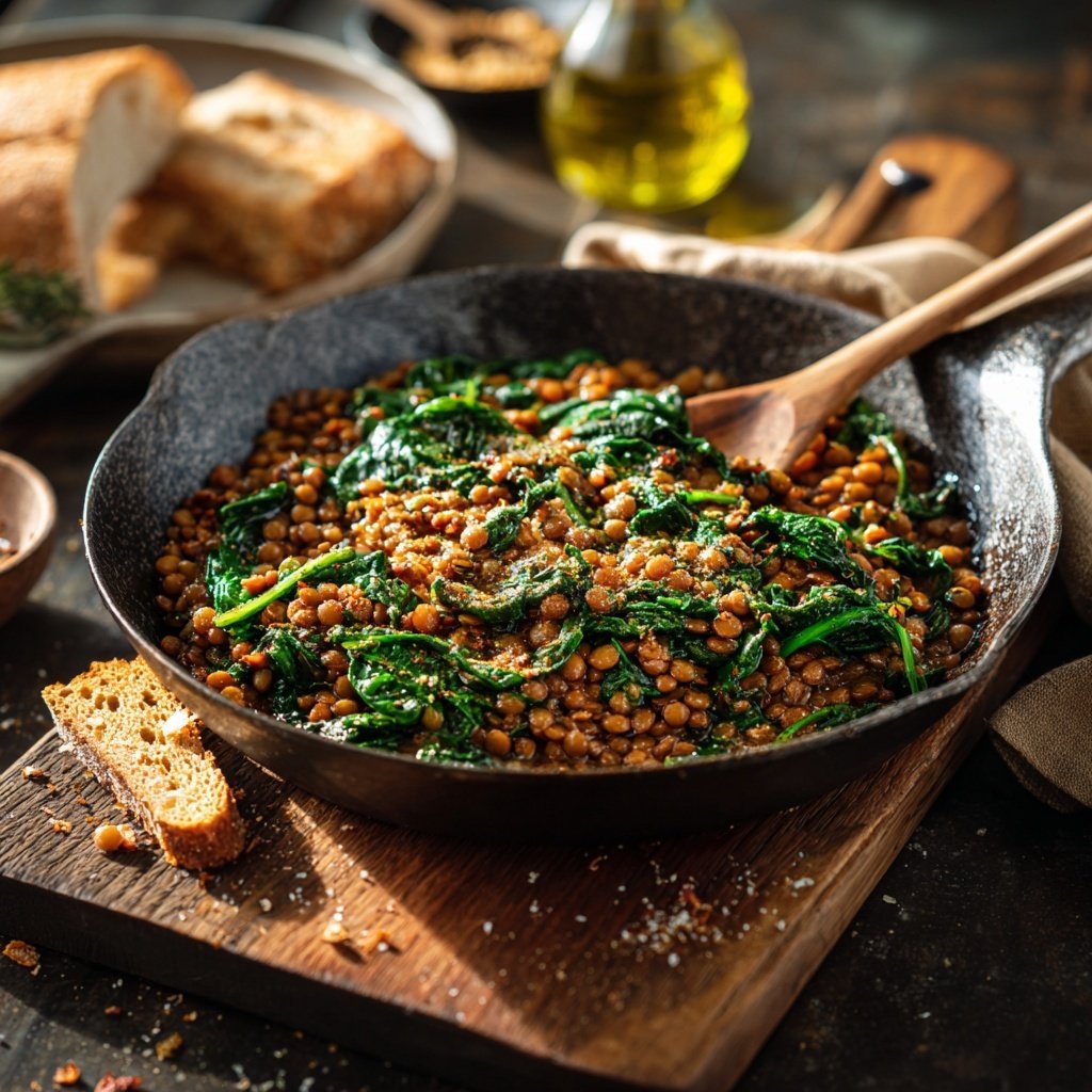 Kalorienarme Linsenpfanne Mit Spinat